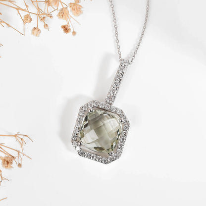 Natural Briolette Cut Green Amethyst Pendant Necklace