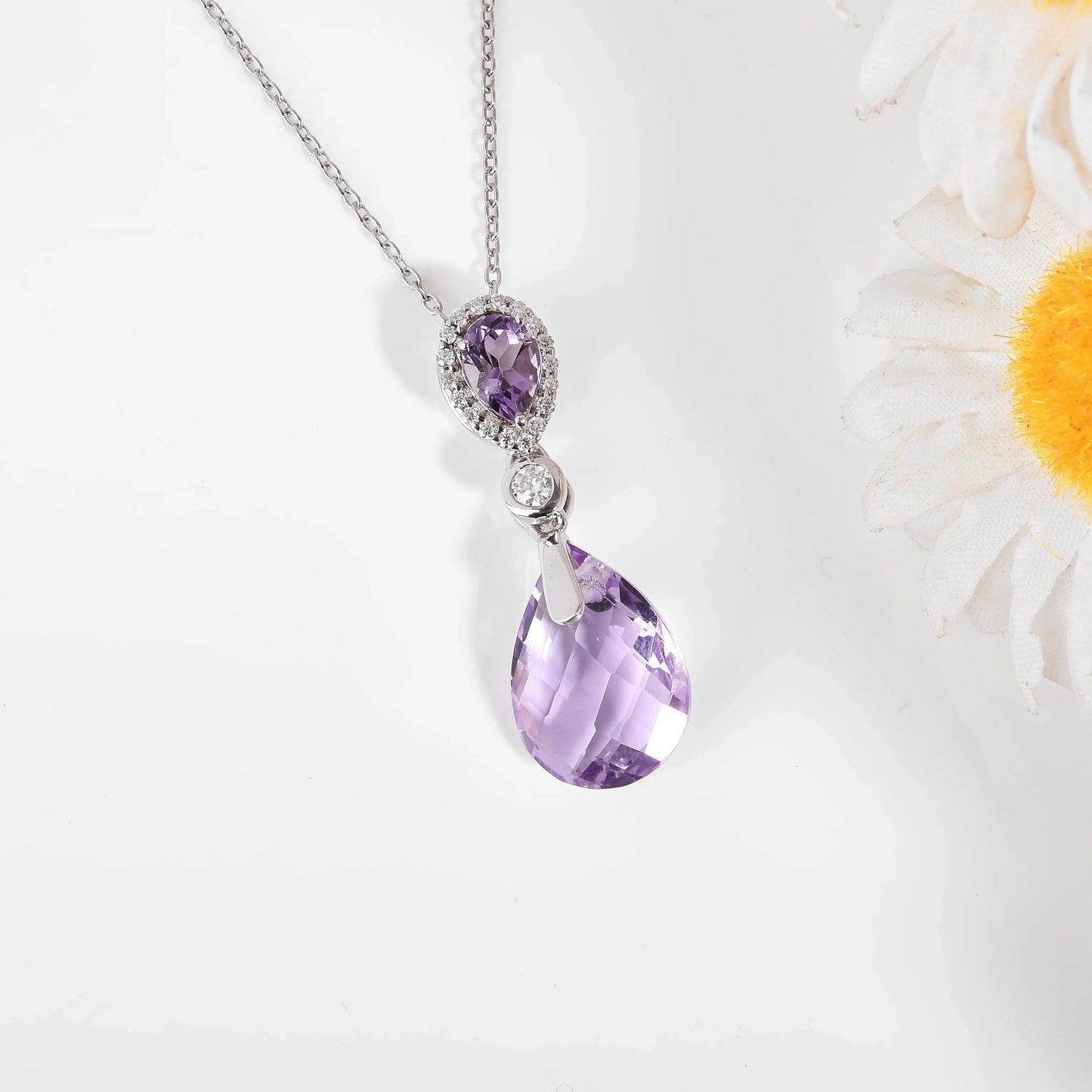 Natural Pink Amethyst Teardrop Necklace