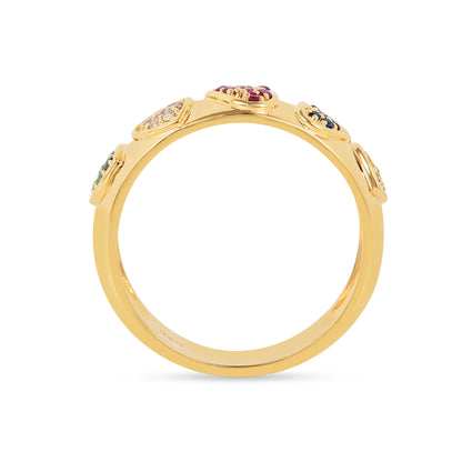 22k Gold Vermeil Diamond and Multi-Gemstone Heart Band Ring