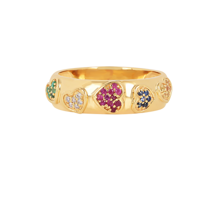 22k Gold Vermeil Diamond and Multi-Gemstone Heart Band Ring