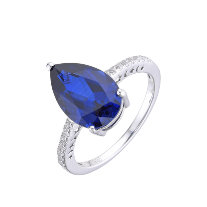 3.50 Ct Pear Lab Created Blue Sapphire Prong Silver Cocktail Pave-set Ring
