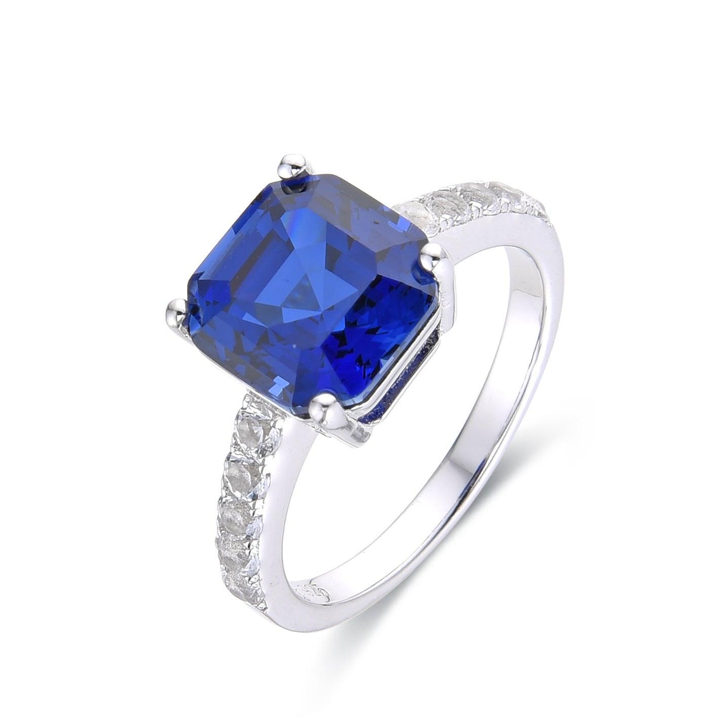 3.6 Ct Cushion Lab Created Blue Sapphire Prong Silver Solitaire Ring