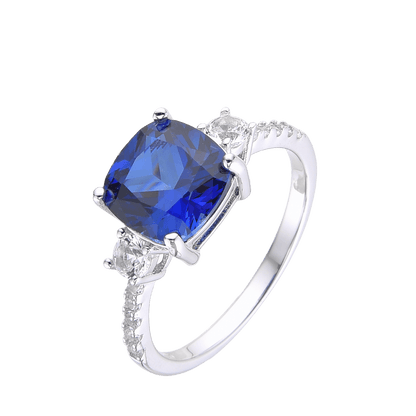 3.00 Ct Cushion Lab Created Blue Sapphire Prong Silver Three Stone Ring