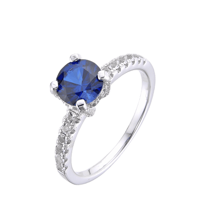 2.00 Ct Round Lab Created Blue Sapphire Prong Silver Pave-set Ring
