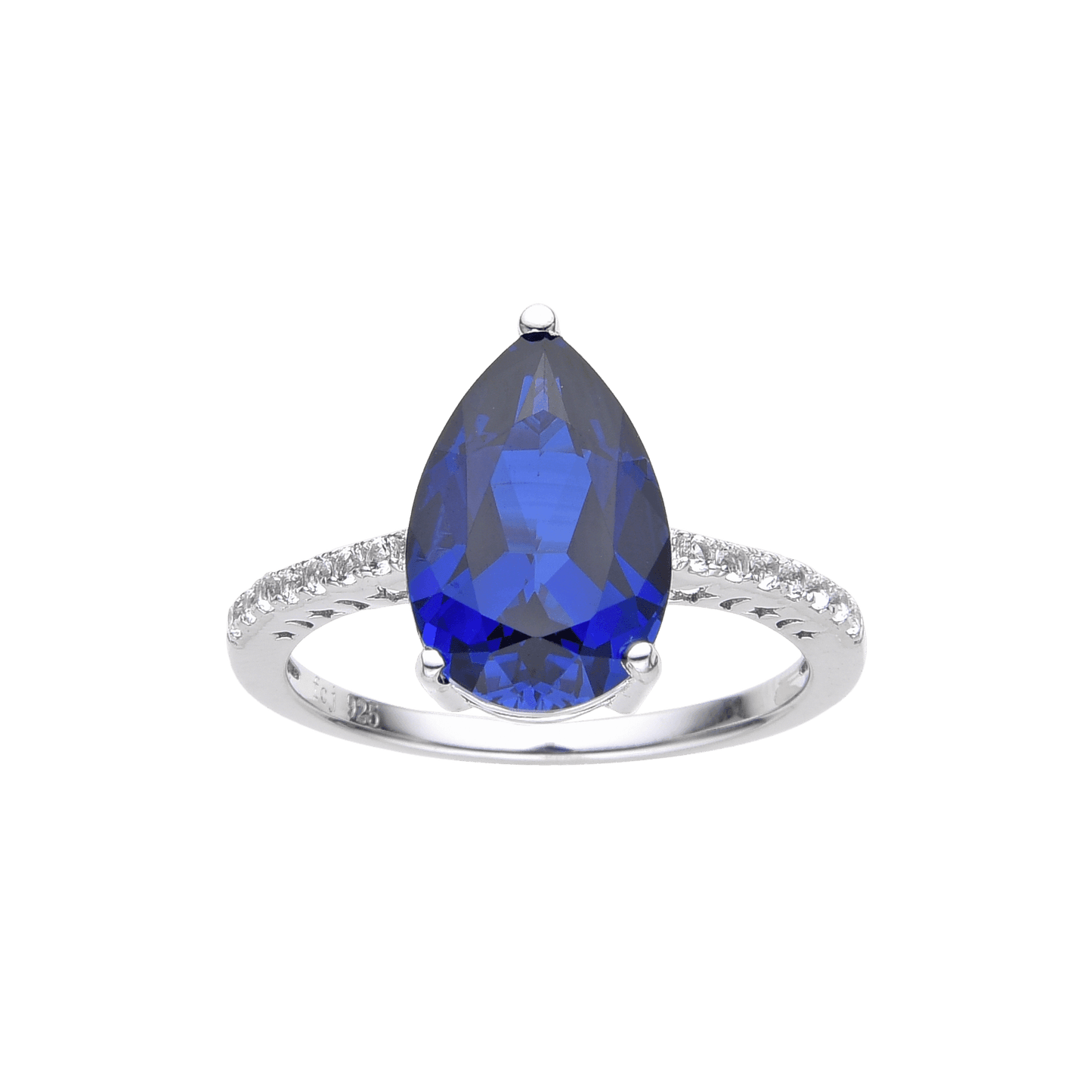 3.50 Ct Pear Lab Created Blue Sapphire Prong Silver Cocktail Pave-set Ring