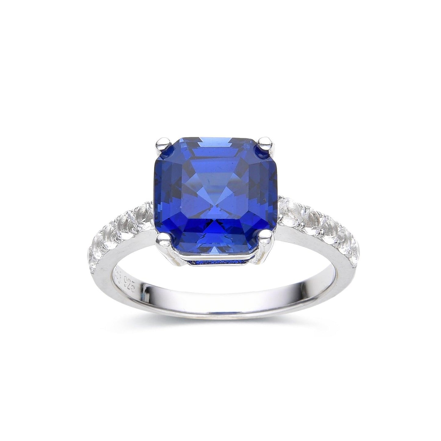 3.6 Ct Cushion Lab Created Blue Sapphire Prong Silver Solitaire Ring
