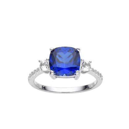 3.00 Ct Cushion Lab Created Blue Sapphire Prong Silver Three Stone Ring