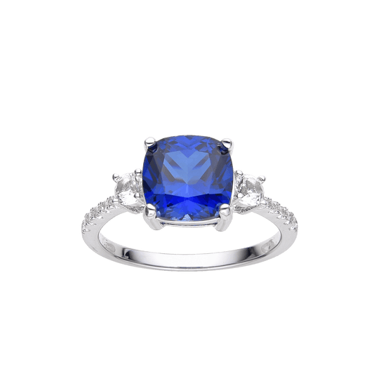 3.00 Ct Cushion Lab Created Blue Sapphire Prong Silver Three Stone Ring