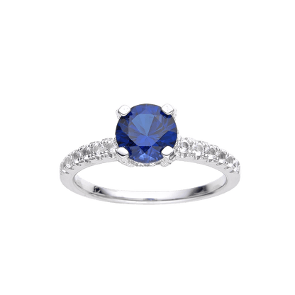 2.00 Ct Round Lab Created Blue Sapphire Prong Silver Pave-set Ring