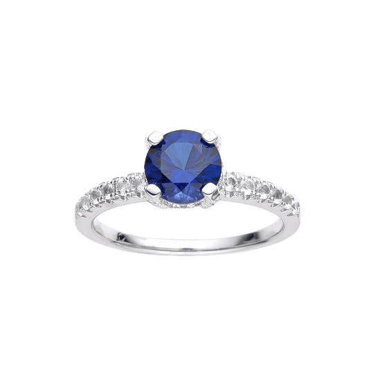2.00 Ct Round Lab Created Blue Sapphire Prong Silver Pave-set Ring