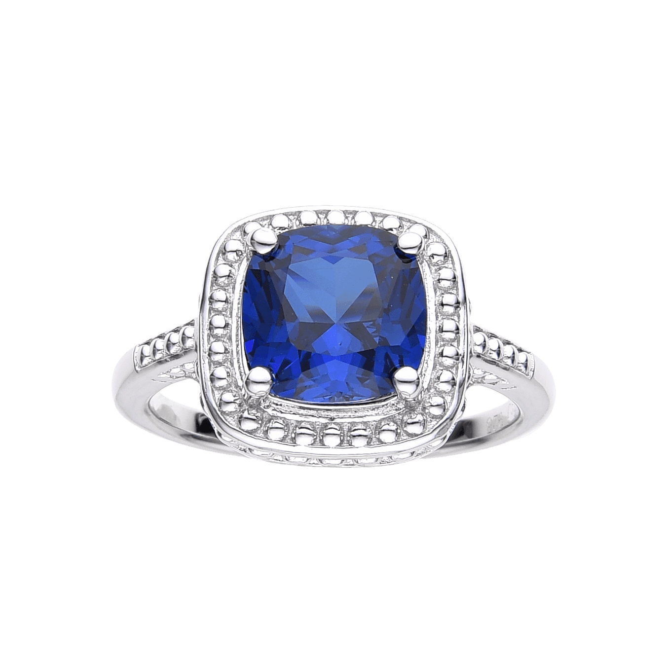2.9 Ct Cushion Lab Created Blue Sapphire Prong Silver Halo Statement Ring