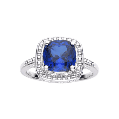 2.9 Ct Cushion Lab Created Blue Sapphire Prong Silver Halo Statement Ring
