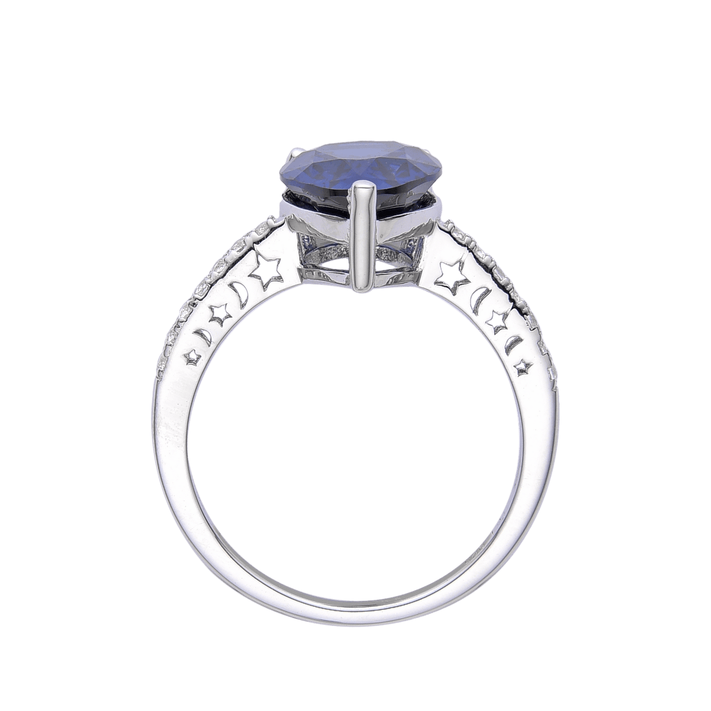 3.50 Ct Pear Lab Created Blue Sapphire Prong Silver Cocktail Pave-set Ring