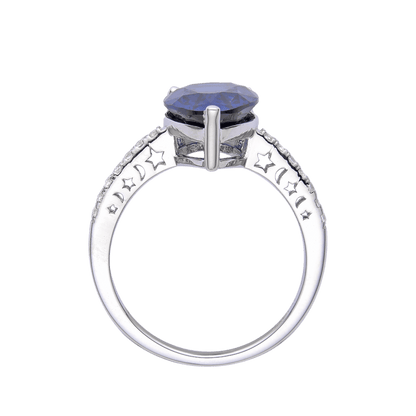 3.50 Ct Pear Lab Created Blue Sapphire Prong Silver Cocktail Pave-set Ring