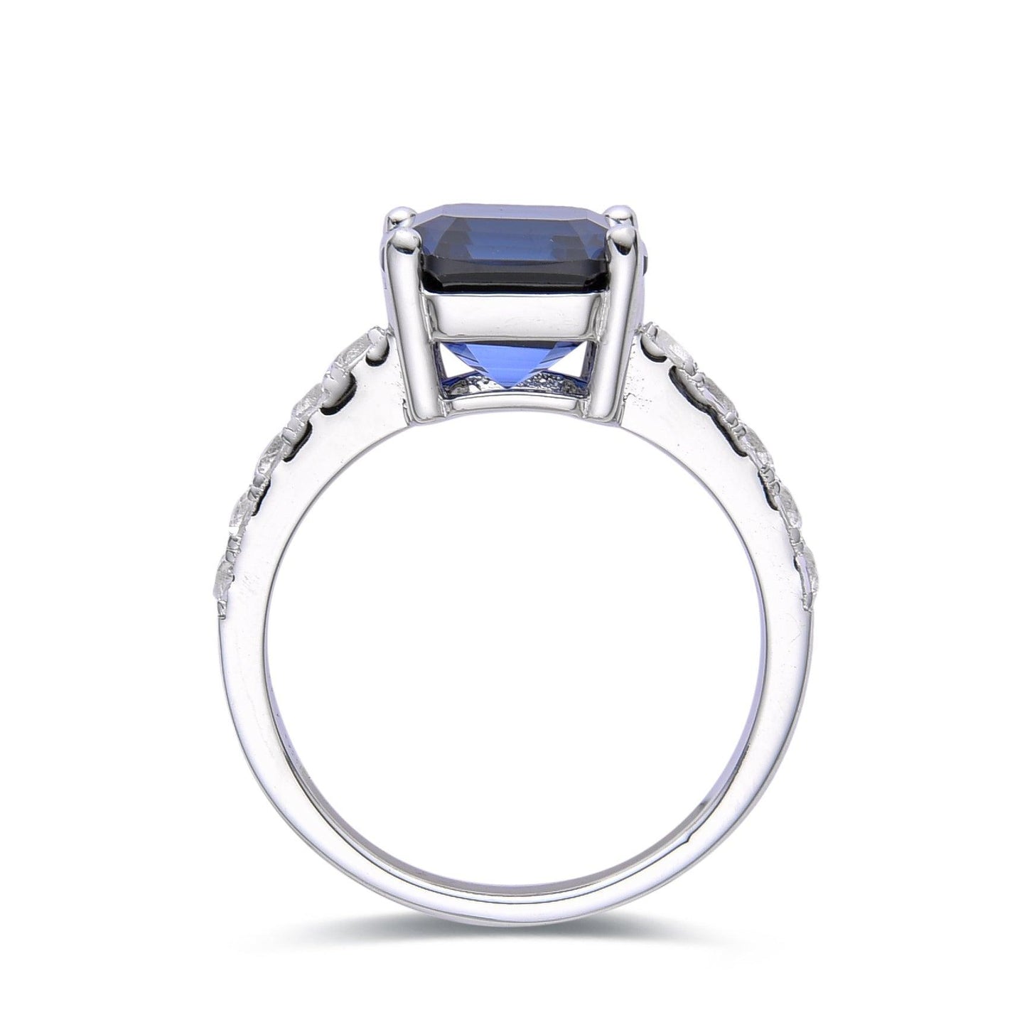 3.6 Ct Cushion Lab Created Blue Sapphire Prong Silver Solitaire Ring