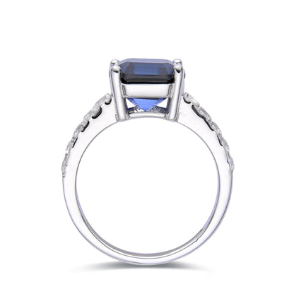 3.6 Ct Cushion Lab Created Blue Sapphire Prong Silver Solitaire Ring