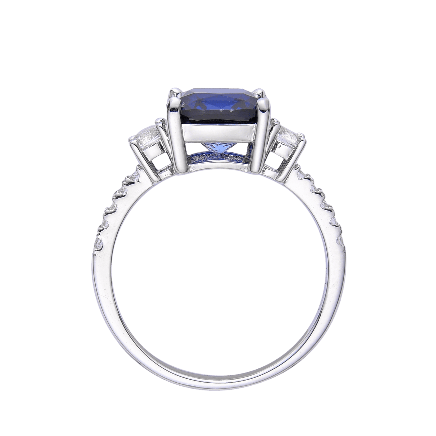 3.00 Ct Cushion Lab Created Blue Sapphire Prong Silver Three Stone Ring