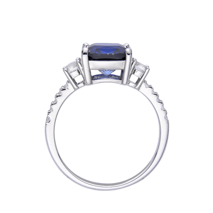3.00 Ct Cushion Lab Created Blue Sapphire Prong Silver Three Stone Ring