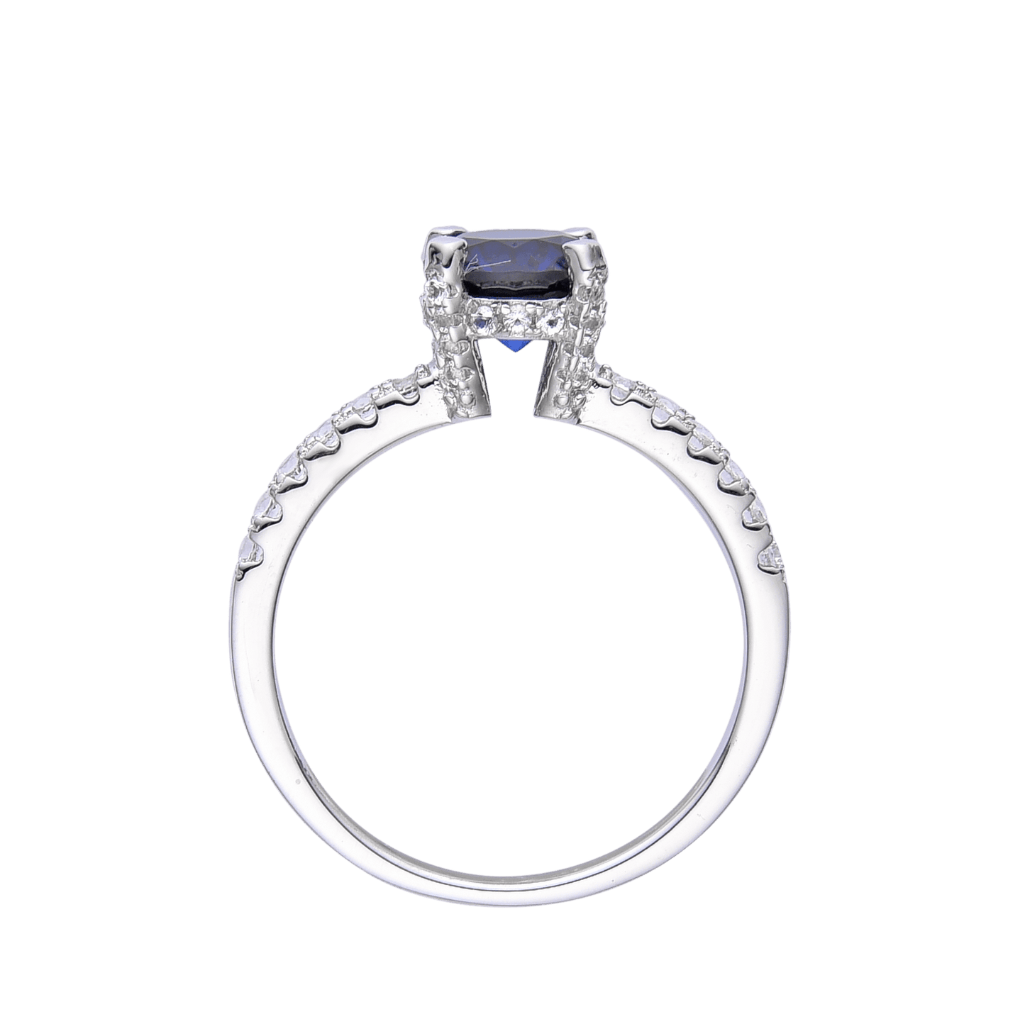 2.00 Ct Round Lab Created Blue Sapphire Prong Silver Pave-set Ring