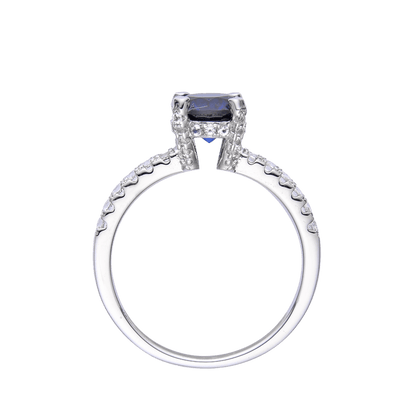 2.00 Ct Round Lab Created Blue Sapphire Prong Silver Pave-set Ring