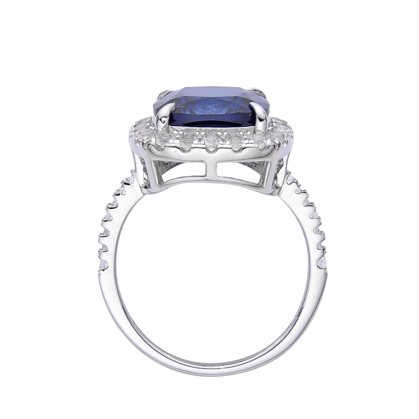 4.00 Ct Cushion Lab-Grown Ceylon Blue Sapphire Prong Silver Halo Statement Ring
