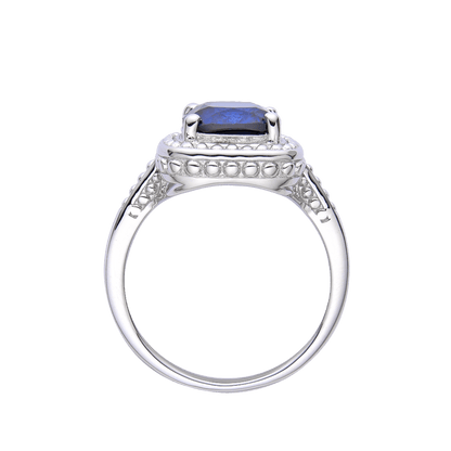 2.9 Ct Cushion Lab Created Blue Sapphire Prong Silver Halo Statement Ring