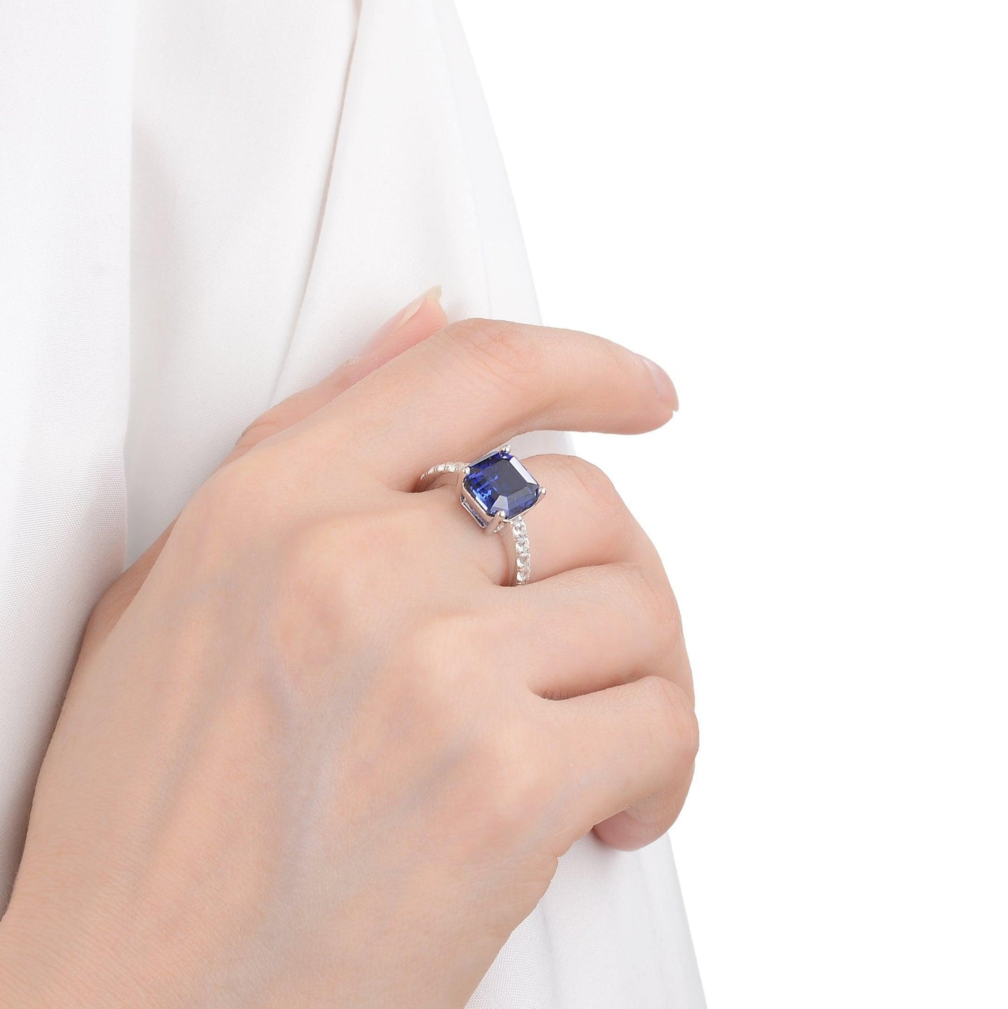 3.6 Ct Cushion Lab Created Blue Sapphire Prong Silver Solitaire Ring