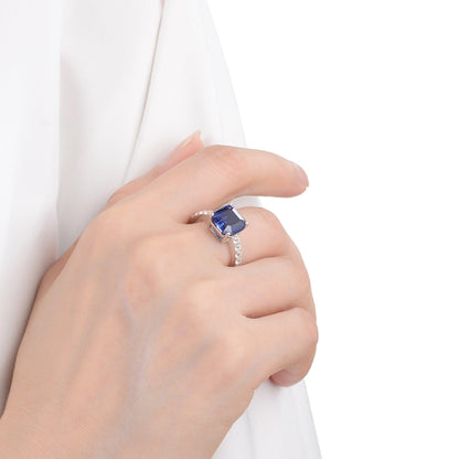 3.6 Ct Cushion Lab Created Blue Sapphire Prong Silver Solitaire Ring