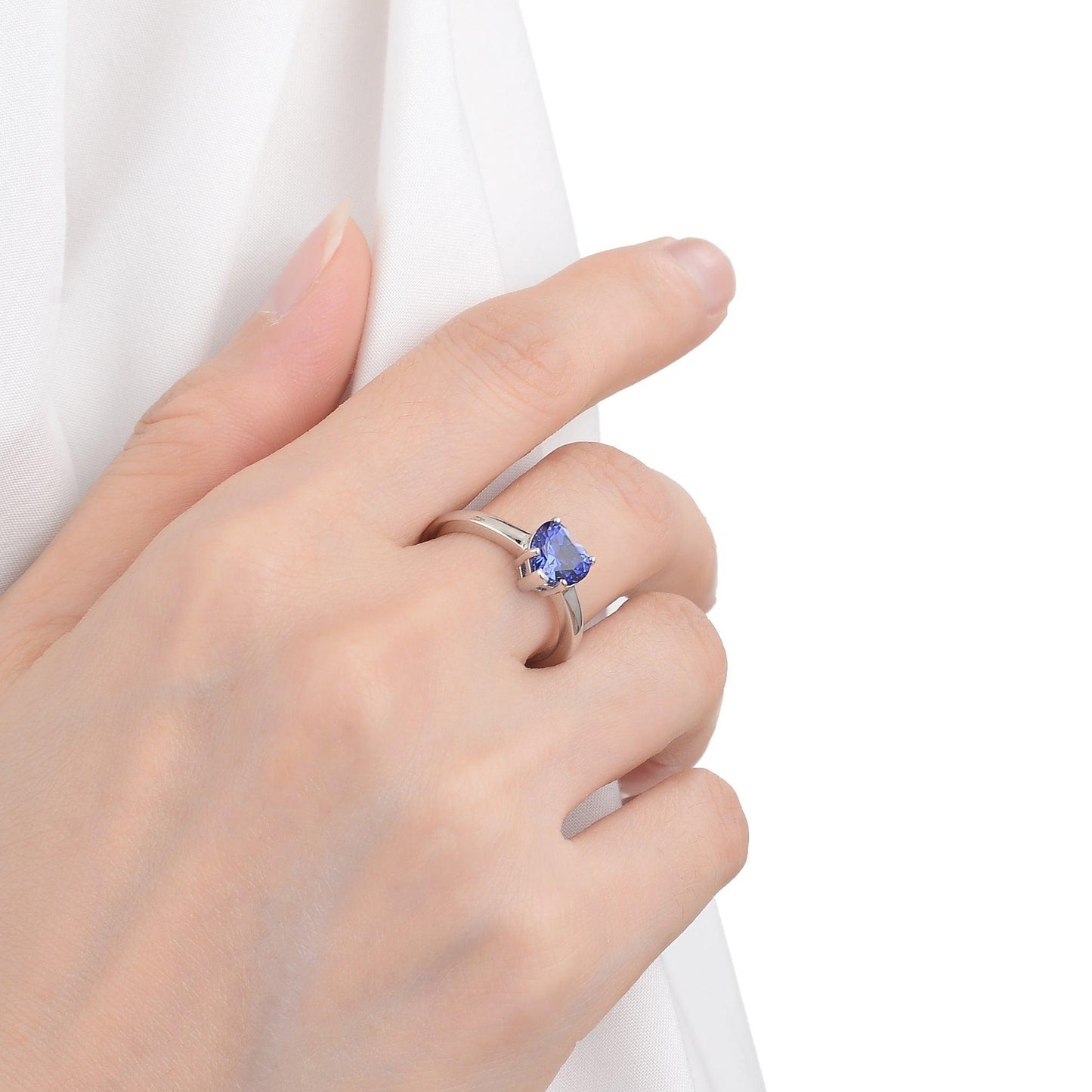 2.0 Ct Heart Lab Created Blue Sapphire Prong Silver Anniversary Ring