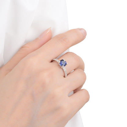 2.00 Ct Round Lab Created Blue Sapphire Prong Silver Pave-set Ring