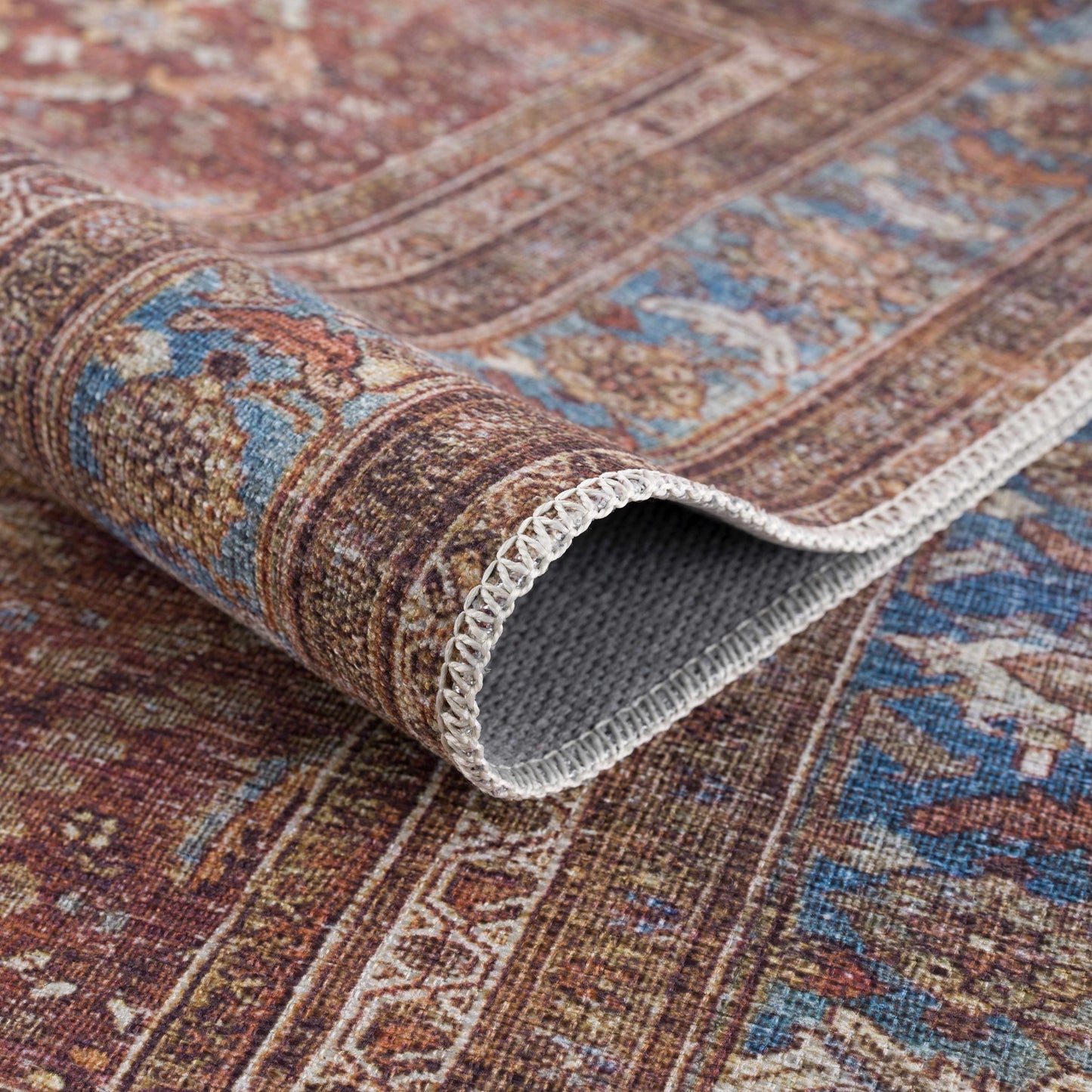 Rust Baki Traditional Washable Area Rug - Clearance