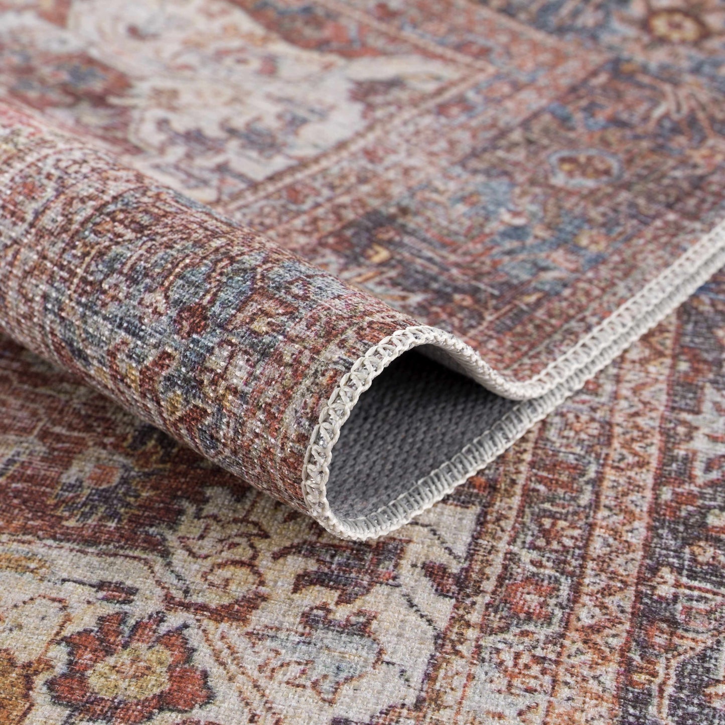 Rust Elki Vintage Medallion Washable Area Rug - Clearance