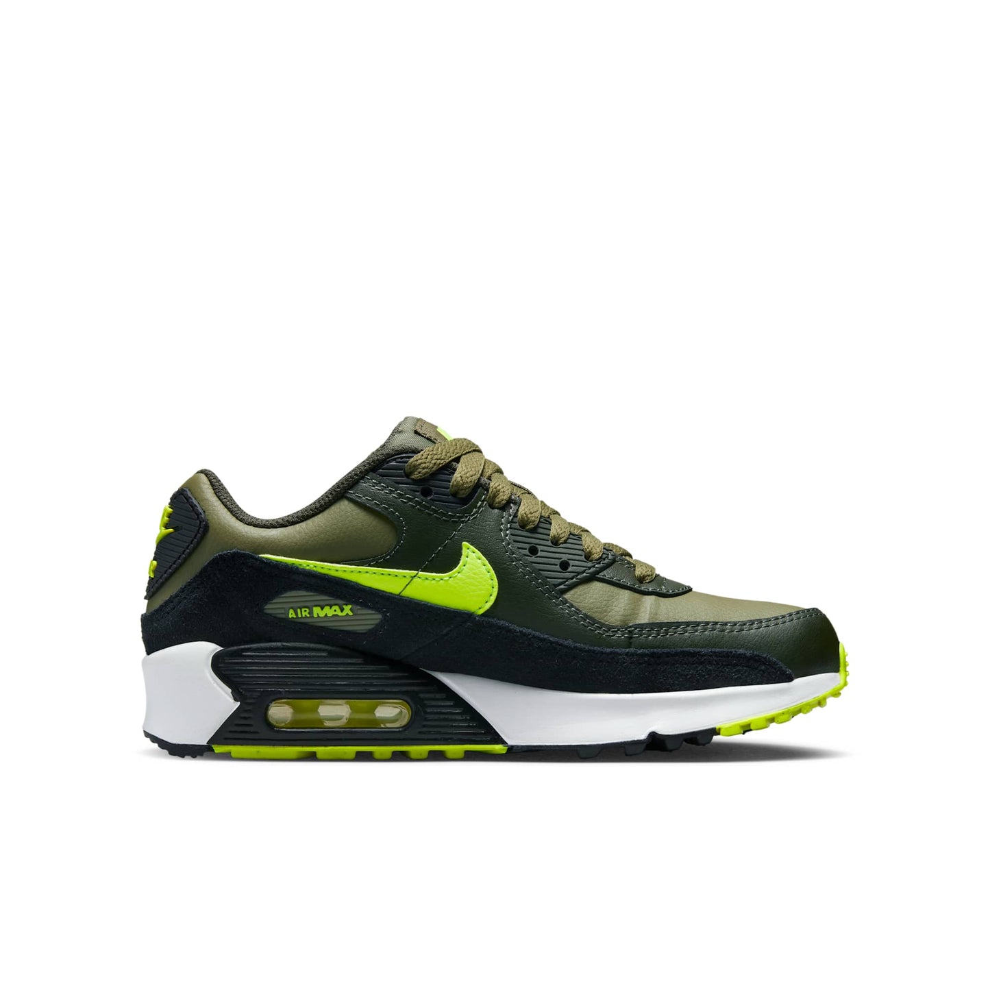 Nike Grade School Air Max 90 Leather 'Medium Olive Volt' Gs Sneakers