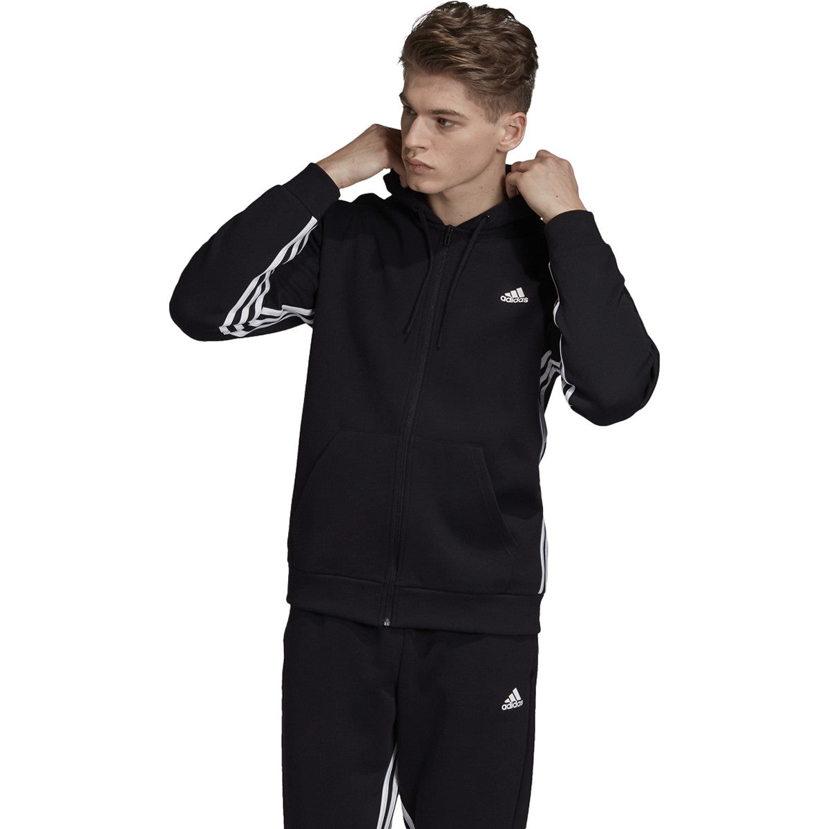 adidas Men's Must Haves 3 Stripe Full Zip Hoodie