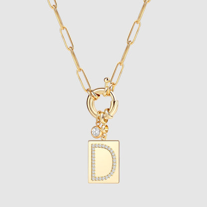 Mint & Lily Pave Initial Pendant Necklace with Paperclip Chain