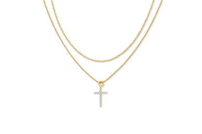 Mint & Lily Dainty Cable Necklace with Pave Cross Chain Necklace Stacking Set