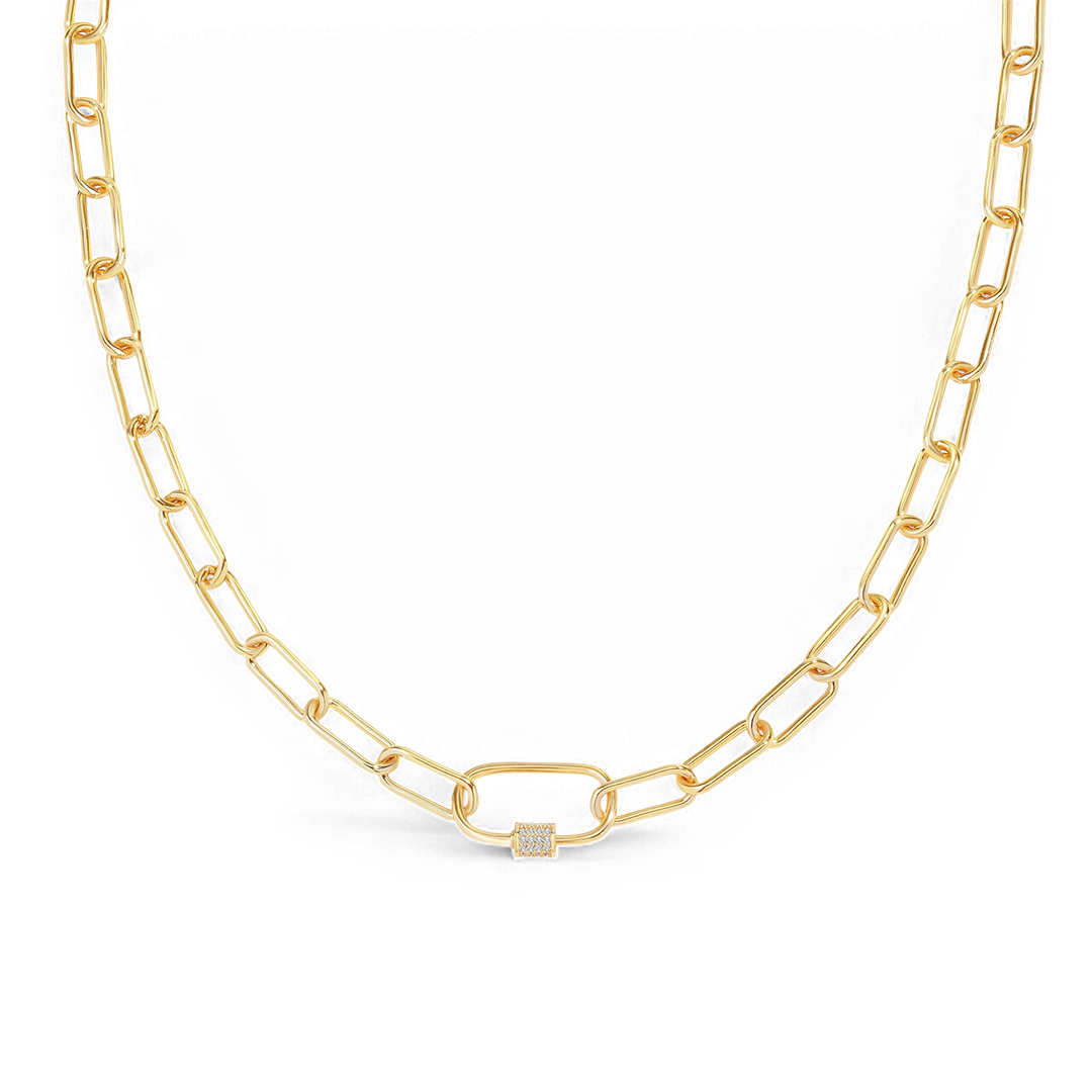 Mint & Lily Link Chain Necklace with Pave Carabiner Clasp