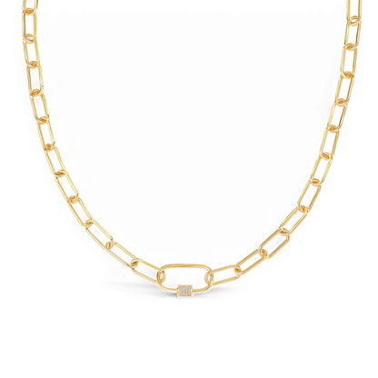 Mint & Lily Link Chain Necklace with Pave Carabiner Clasp