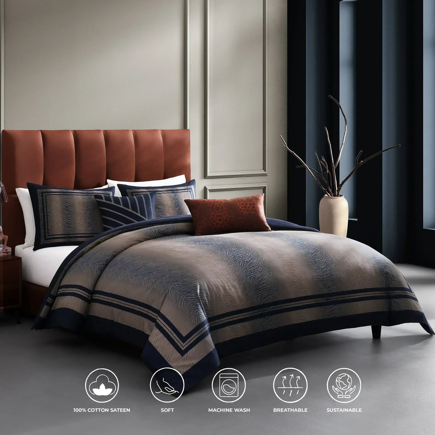 Bebejan Dark Blue Animal Prints 5 Piece Reversible Comforter Set