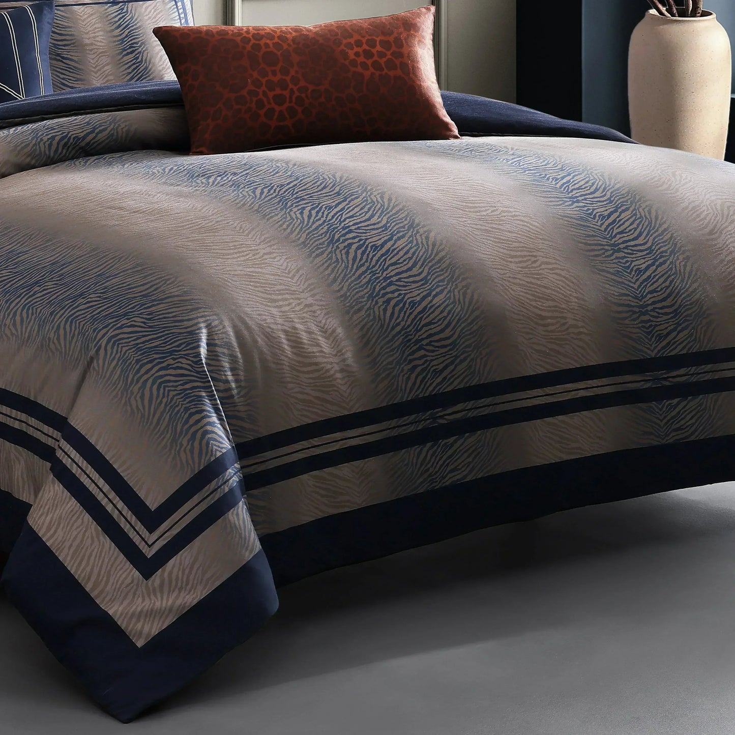 Bebejan Dark Blue Animal Prints 5 Piece Reversible Comforter Set