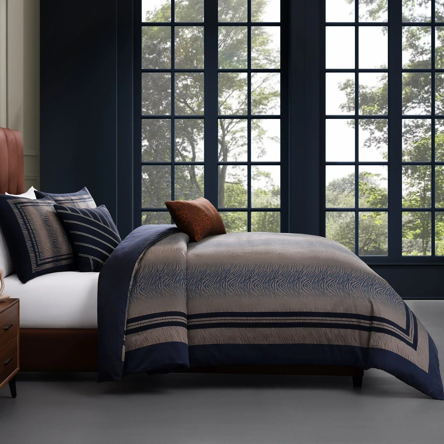 Bebejan Dark Blue Animal Prints 5 Piece Reversible Comforter Set