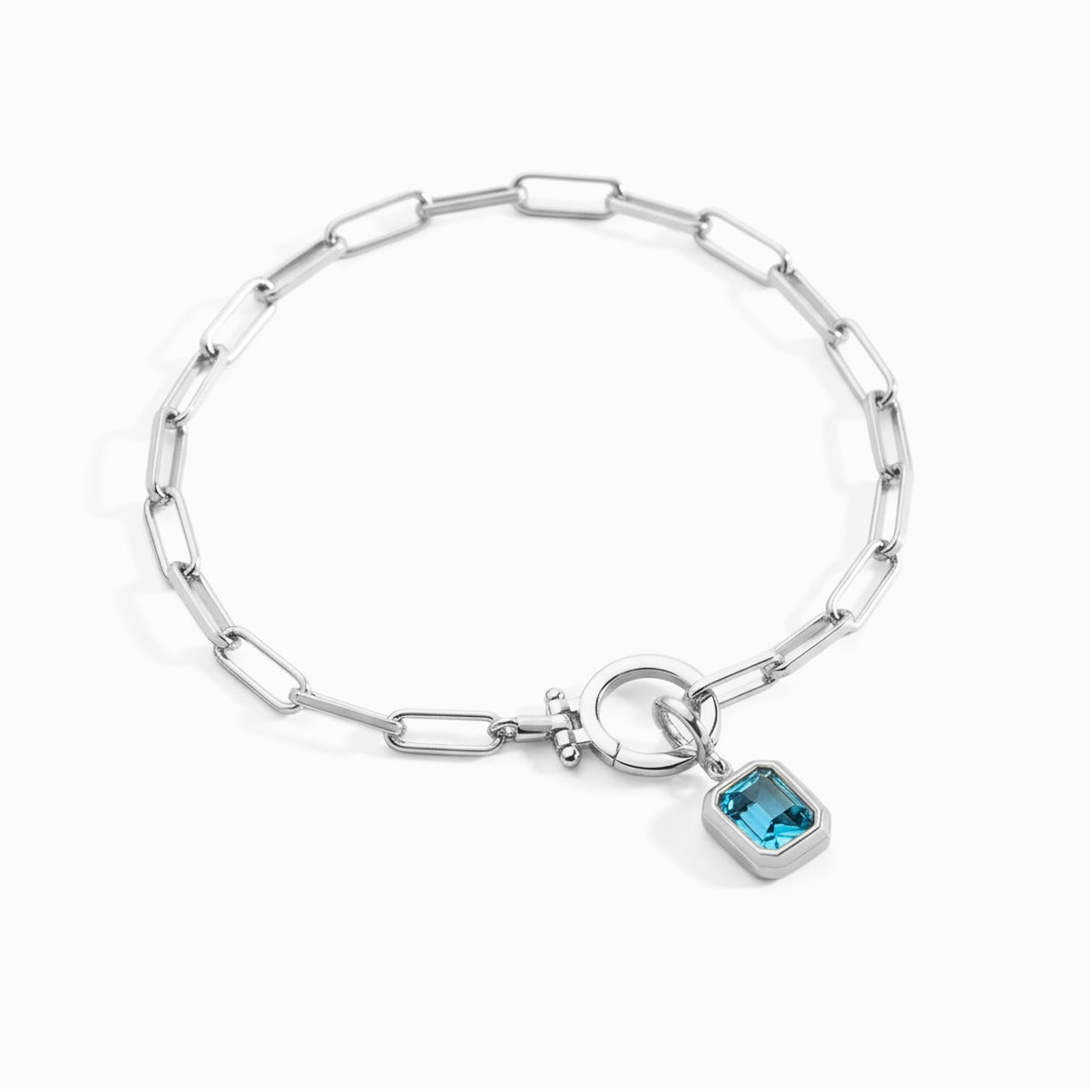 Mint & Lily Baguette Birthstone Charm on Mint Paperclip Bracelet