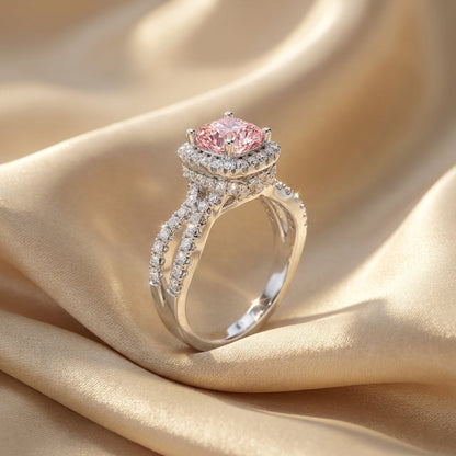 2Cttw Cushion Shaped Pink Lab Grown Diamond (F/VS) Engagement Ring 14K Gold