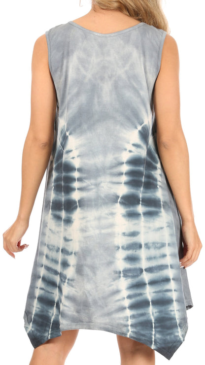 Sakkas Lunna Women's Casual Sleeveless Hi-low V-neck Knit Tie-dye Dress Cover-up