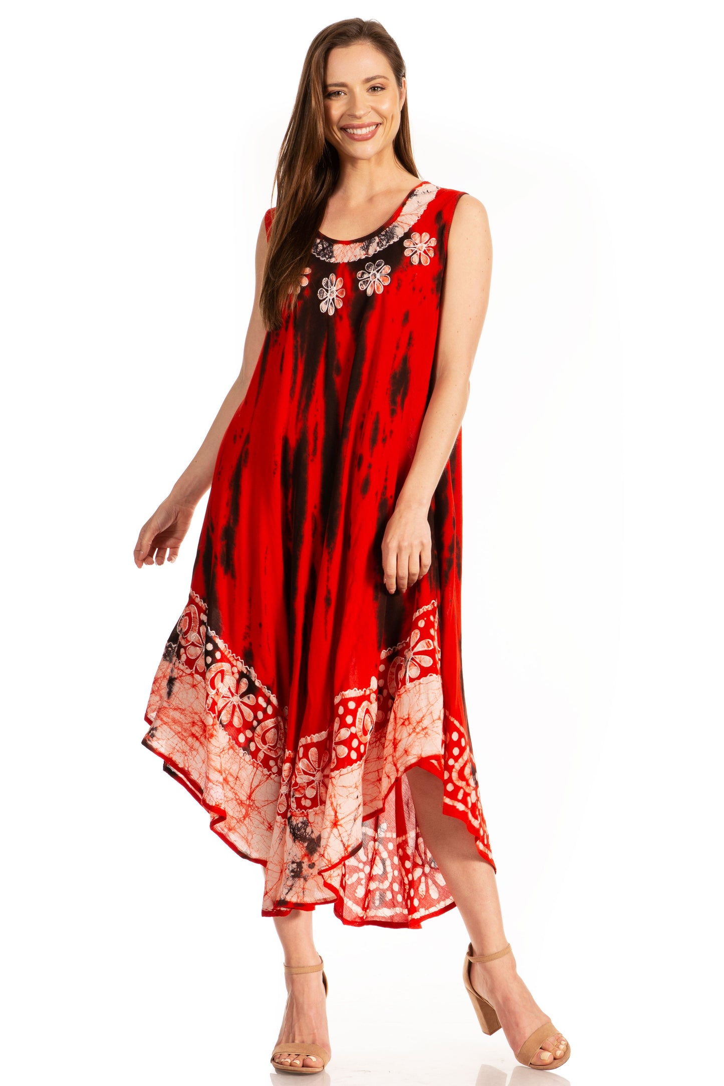 Sakkas Alexis Embroidered Long Sleeveless Floral Caftan Dress / Cover Up