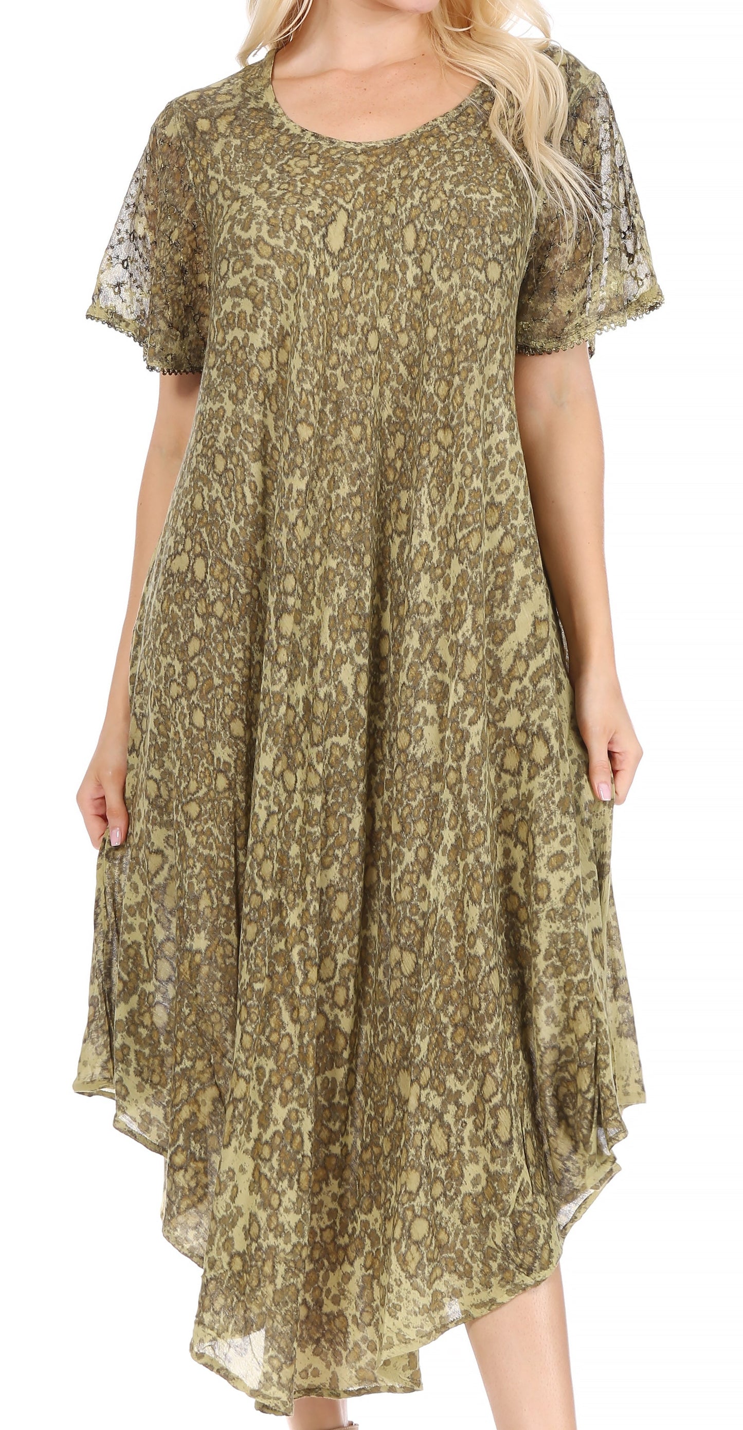 Sakkas Lila Freckled Dyed Cap Sleeve Scoopneck Long Caftan Dress / Cover Up