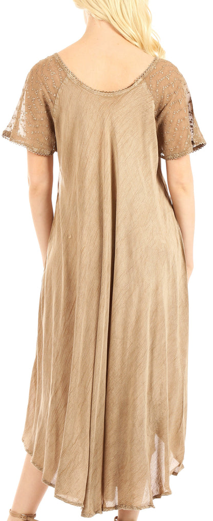 Sakkas Egan Women's Long Embroidered Caftan Dress / Cover Up With Embroidered Cap Sleeves