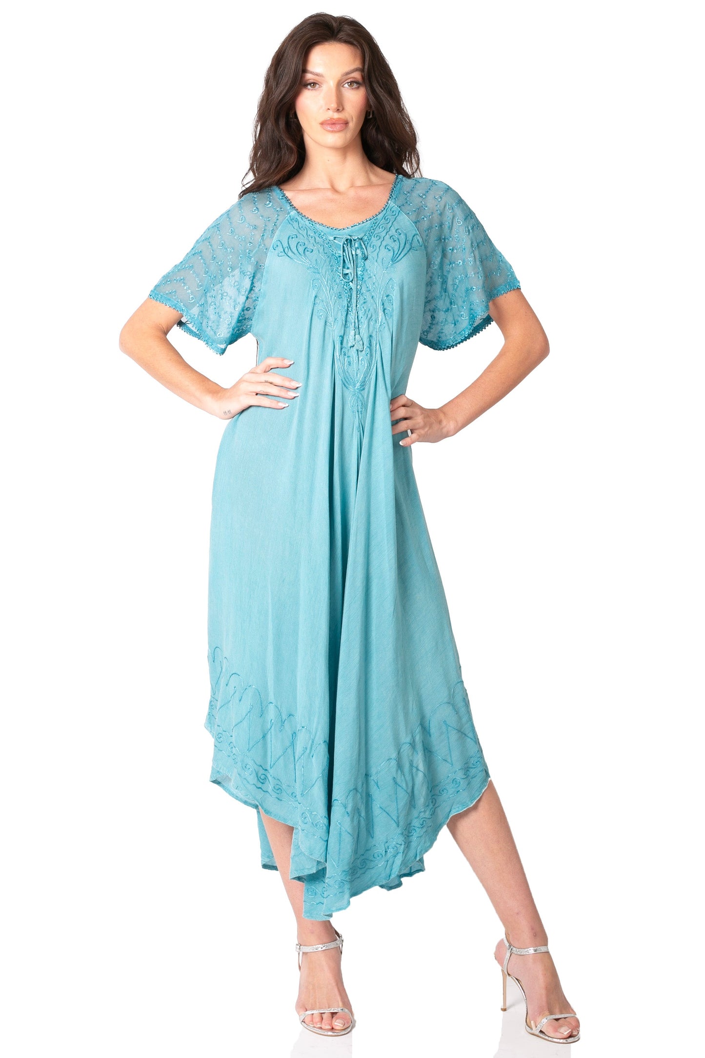 Sakkas Helena Embroidered Nightgown / Women Sleepwear with Eyelet Sleeves
