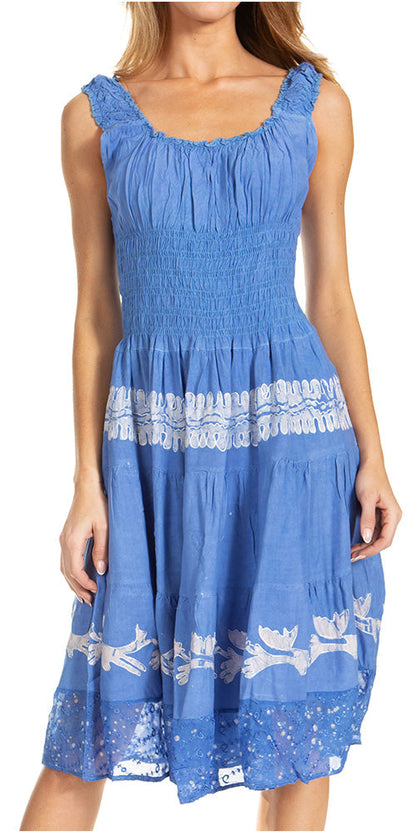 Sakkas Alba Women's Off The Shoulder Smock Ruffle Midi Dress Tie Dye & Embroidery