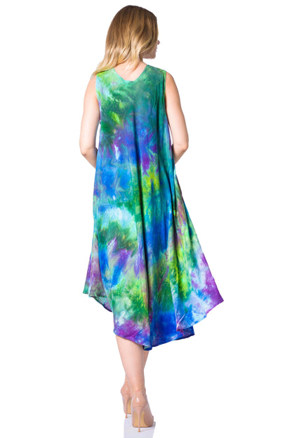 Sakkas Neja Women's Casual Maxi Summer Sleeveless Loose Fit Tie Dye Tank Dress